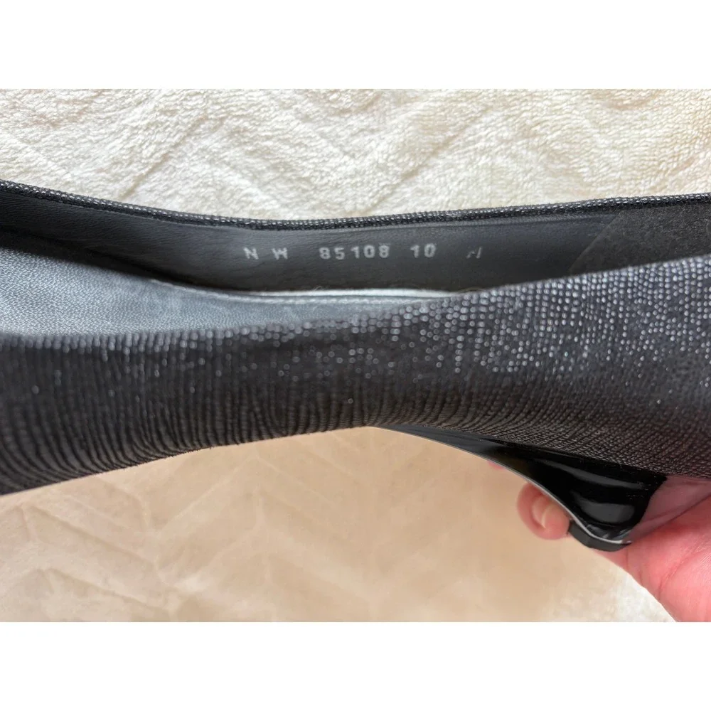 Stuart Weitzman Black Textured Peep Toe Wedge Pumps Womens 10 Good